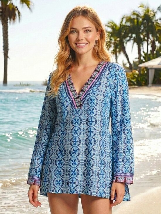 La Blanca Other - Brand NEW La Blanca Swimwear Beachy Cover-Up Dress Blue Geometric Size XS